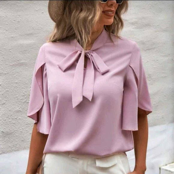 NEW PINK LOVELY WOMEN'S BLOUSE PETAL SLEEVE XS - Picture 1 of 4